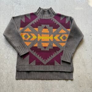 Women's Pendleton Lambswool Brown Southwestern Aztec Pullover Sweater Sz Small